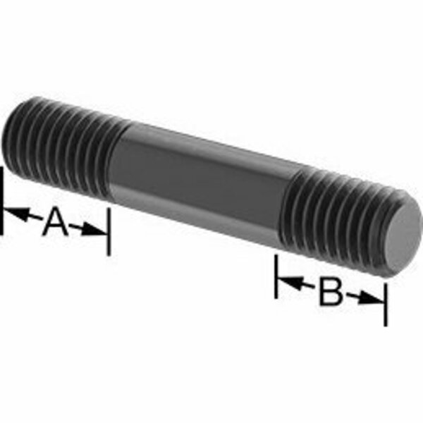 Bsc Preferred Black-Oxide Steel Threaded on Both Ends Stud M12 x 1.75mm Thread 20mm and 16mm Thread len 65mm Long 93210A050